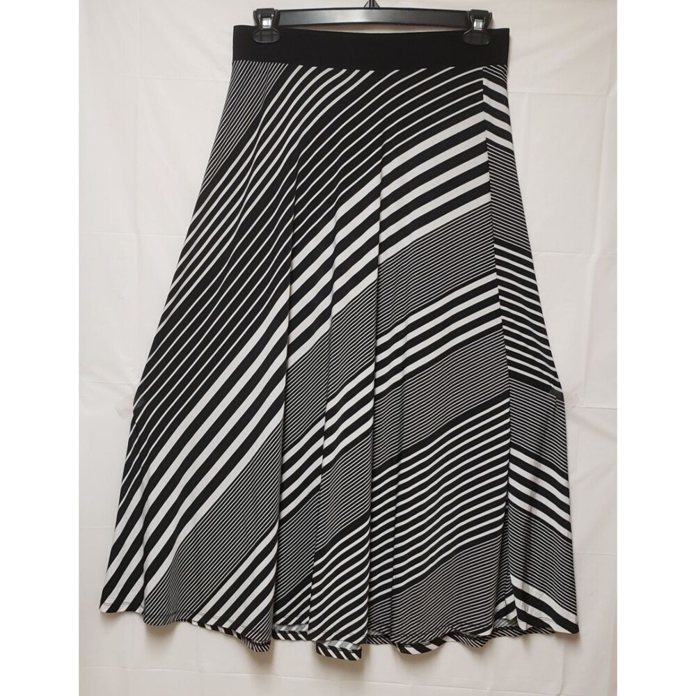 INC International Concepts  L Black White Striped A-Line Skirt Liquid Knit NWOT